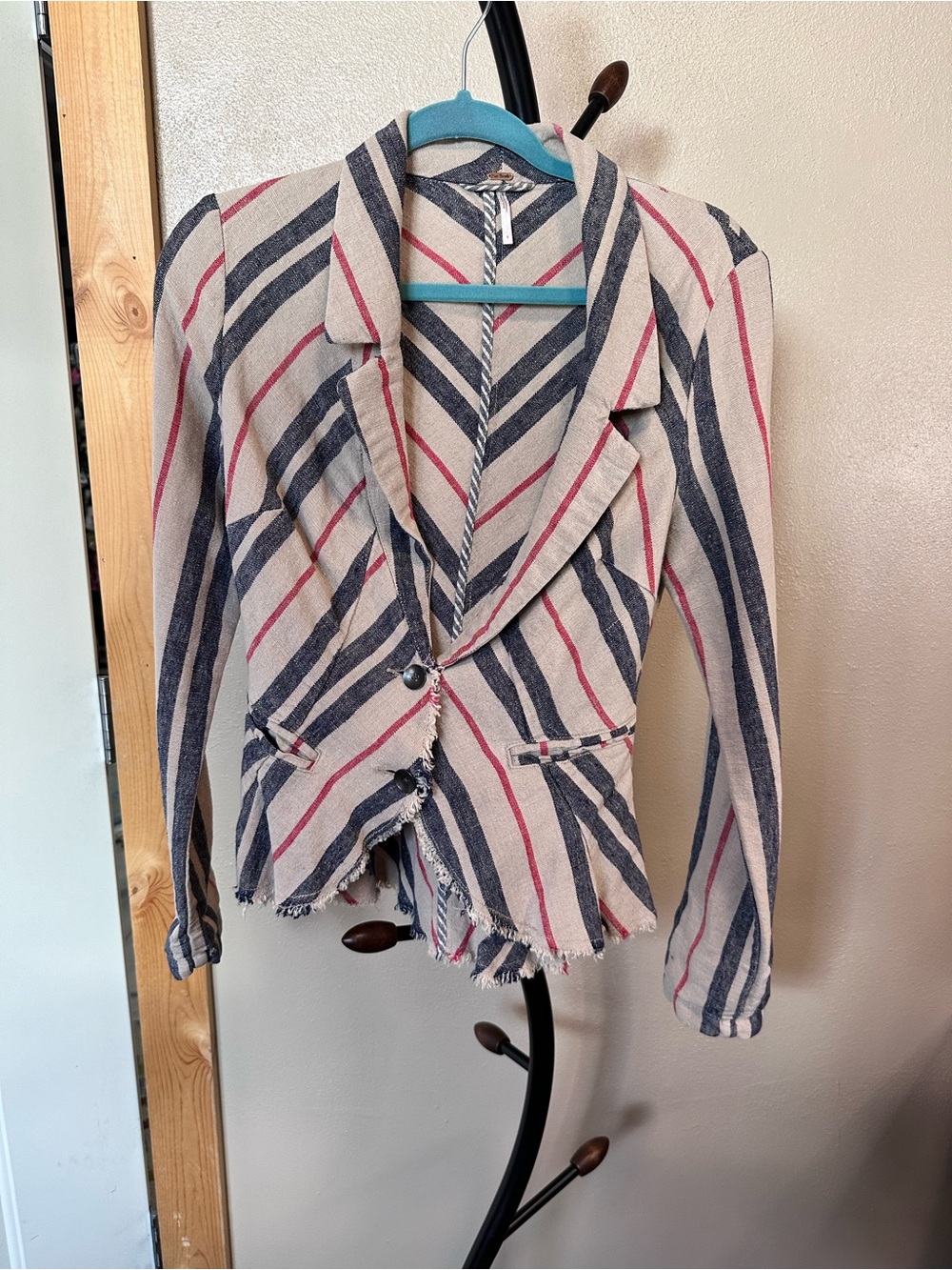 Free People Striped Open-Front Cardigan Blazer - Pink, Navy & Cream - Picture 7 of 7
